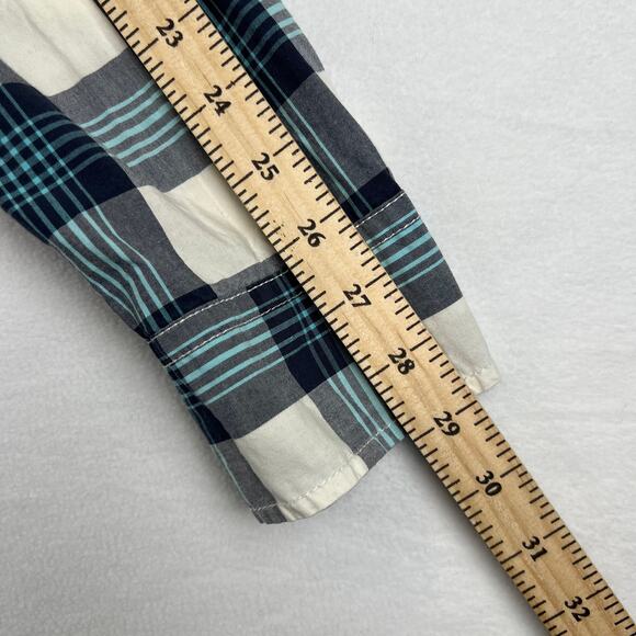 Hollister Western Shirt Mens Medium Blue White Plaid Pearl Snap Cowboy‎ Rodeo M - Picture 6 of 7